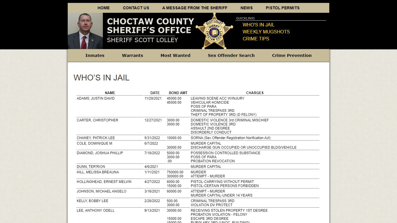 Who’s in Jail » Choctaw County Sheriff's Office